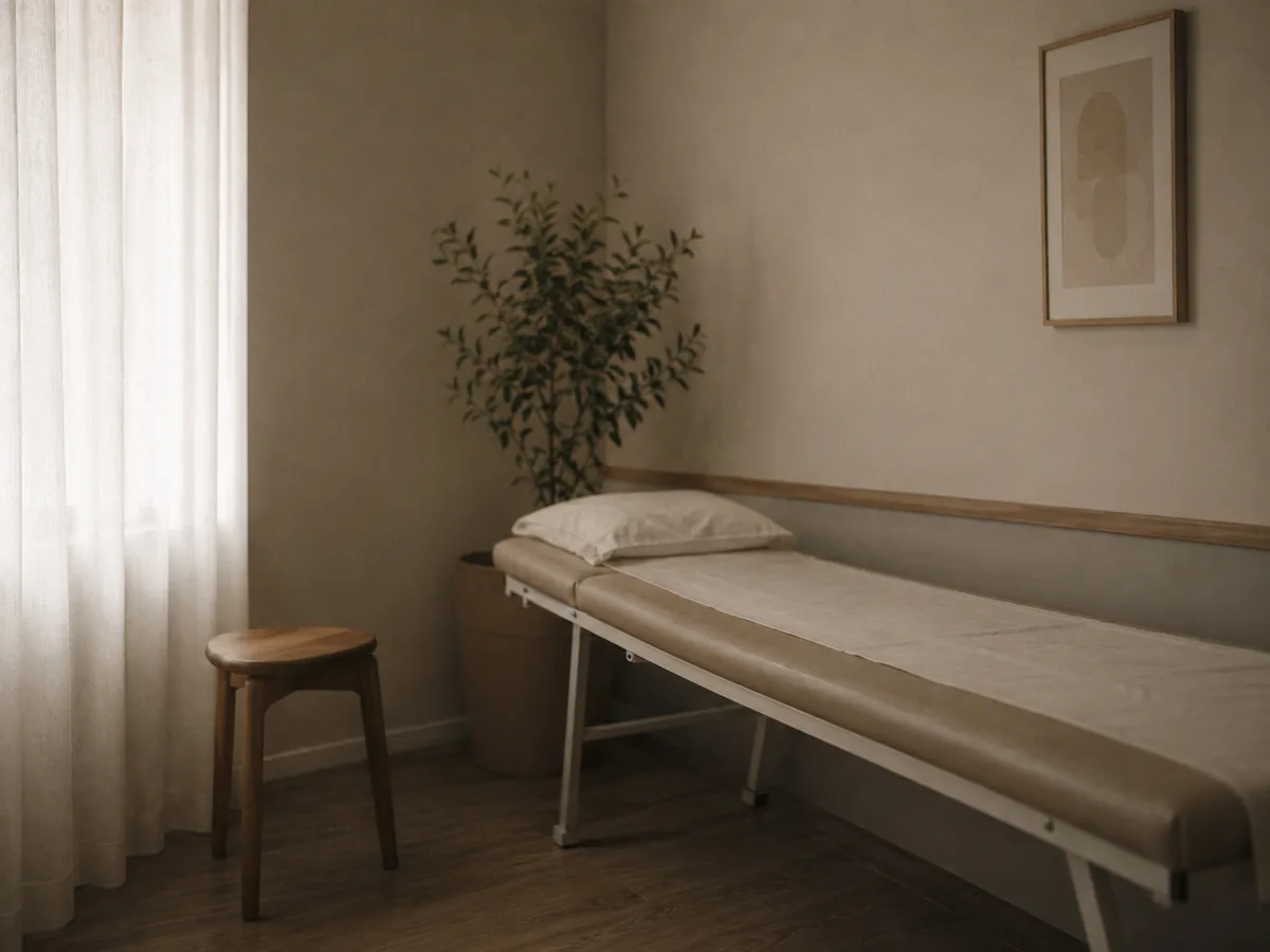 Salle de consultation vide dans une clinique moderne.
